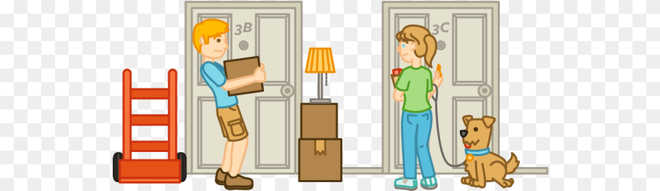 How To Meet Your New Neighbors Moveline New Neighbors Clipart, Box, Male, Lamp, Person Png Image