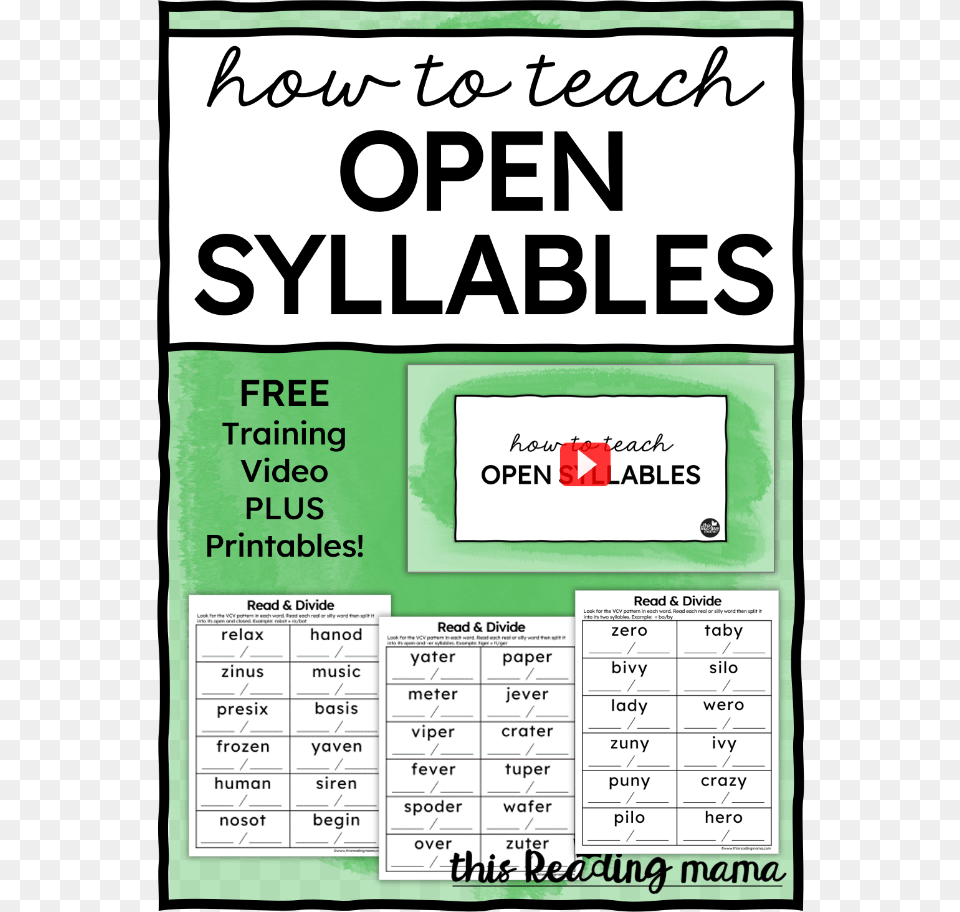 How To Teach Open Syllables Poster, Text, Advertisement, Symbol Png Image