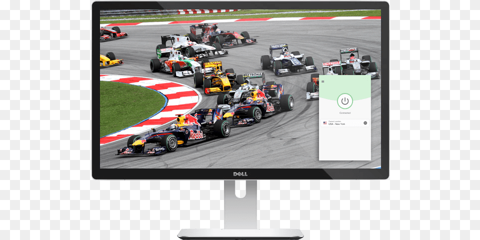 How To Watch Formula One Live With Expressvpn Car Going Around A Turn, Monitor, Computer Hardware, Electronics, Hardware Free Png Download