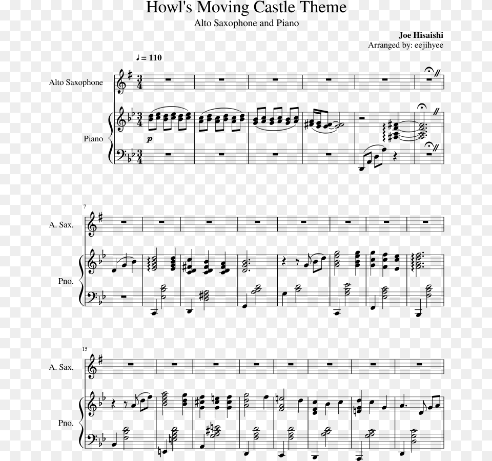 Howl S Moving Castle Theme Sheet Music For Piano Alto, Gray Free Transparent Png