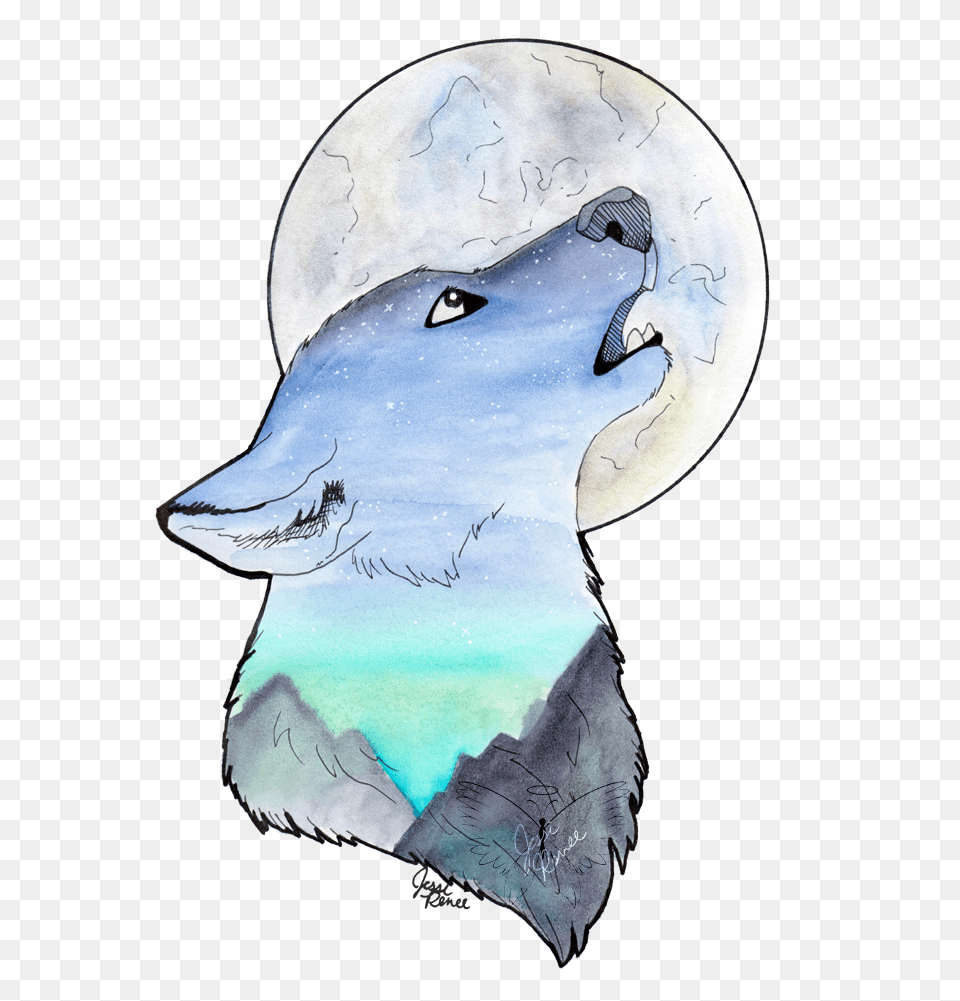Howling Wolf By Jessirenee Fish, Person, Art, Painting, Animal Free Png