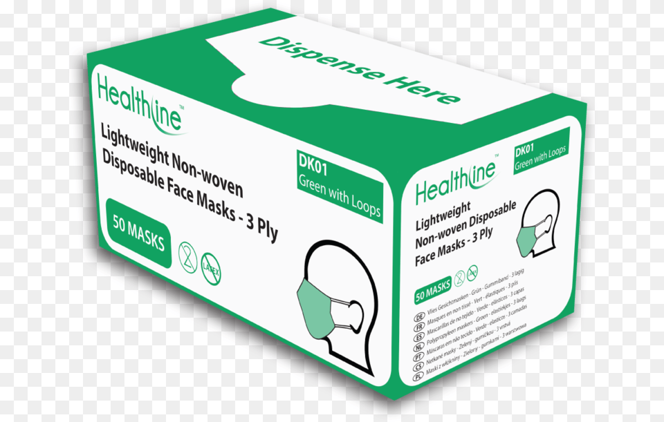 Hpc Healthline Looped Face Masks Dk01gl Box Of Box, Cardboard, Carton, Business Card, Paper Free Png Download