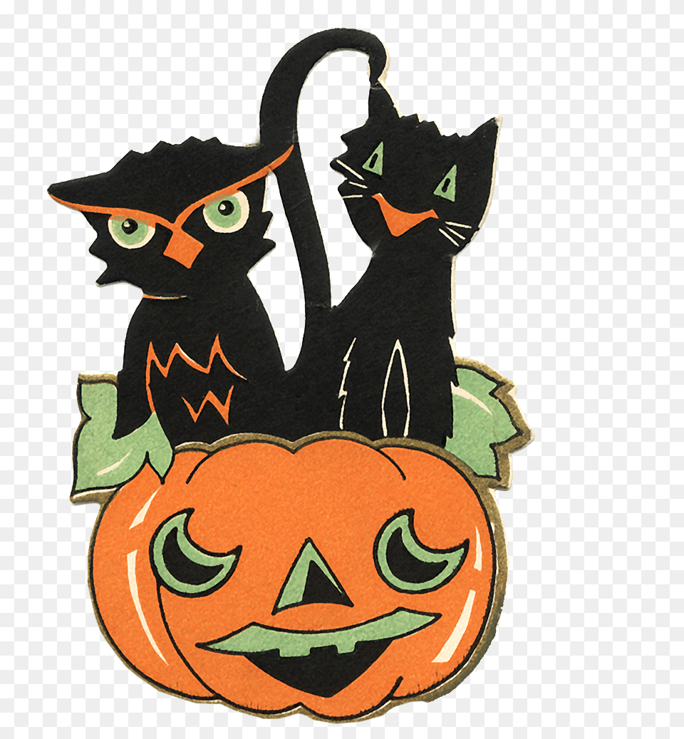 Http Blog Thevintageworkshop Catonpumpkin Transparent Halloween Vintage, Baby, Person, Animal, Cat Free Png