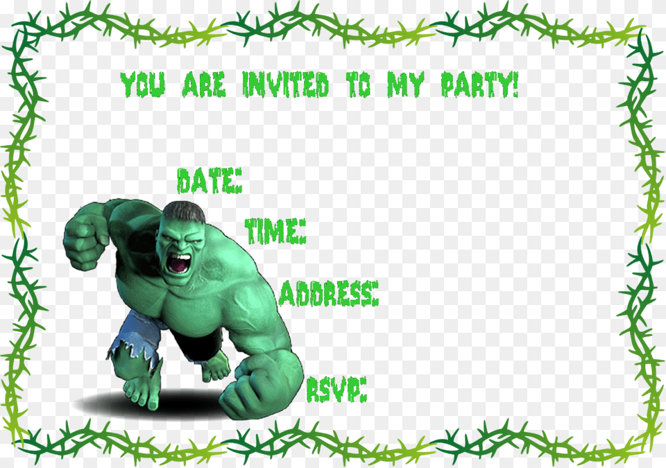 Http Creativeprintables Orgfree Incredible Birthday Invitation Template With Hulk, Green, Baby, Person, Face Free Png Download