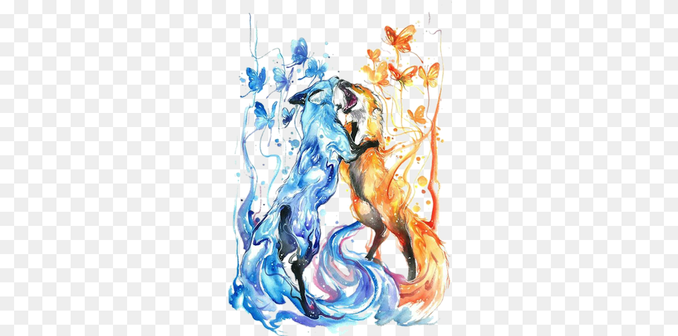 Http Img4 Hostingpics Fire And Ice Spirit Foxes, Art, Modern Art, Painting, Canvas Free Png Download