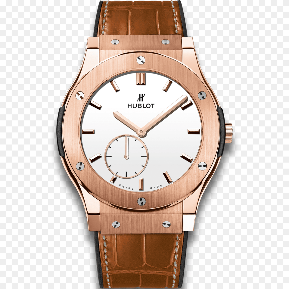 Hublot Classico Ultra Thin King Gold White Shiny Dial, Arm, Body Part, Person, Wristwatch Png