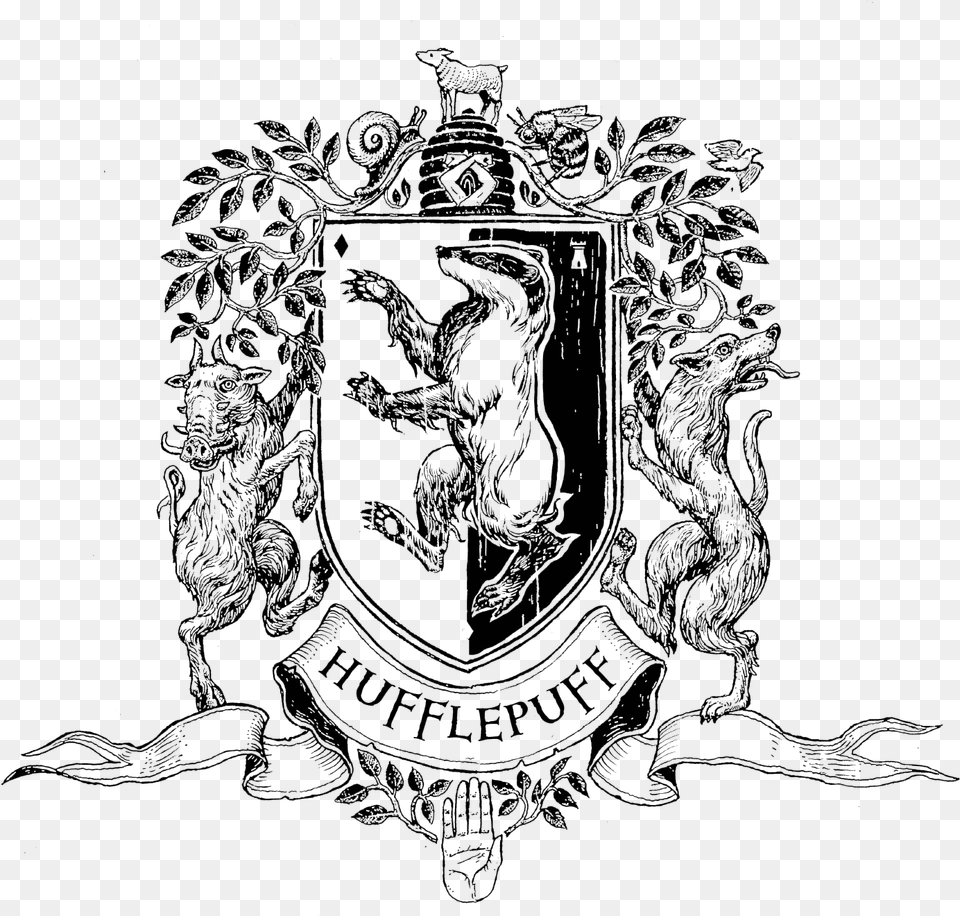 Hufflepuff Crest Black And White, Logo, Symbol Png Image