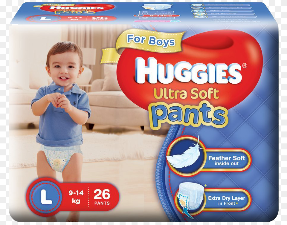Huggies Ultra Soft Pants For Boys L 26 Huggies Pants For Boys, Baby, Diaper, Person, Face Free Png
