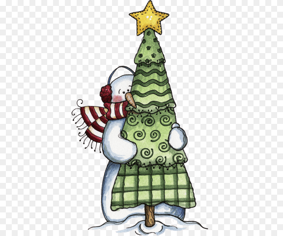 Hugging An Evergreen For Cartoon Christmas Tree Drawing, Nature, Outdoors, Winter, Snow Free Transparent Png