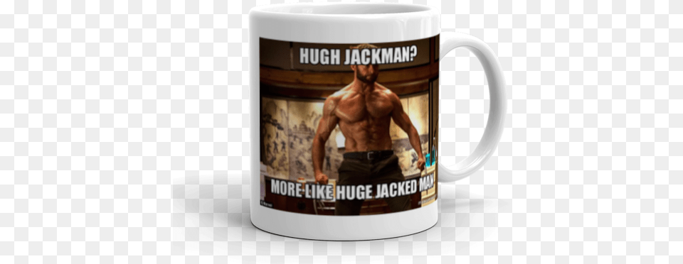 Hugh Jackman More Like Huge Jacked Man Make A Meme Hugh Jackman Huge Wolverine, Cup, Adult, Male, Person Free Transparent Png