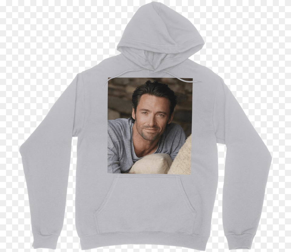 Hugh Jackman Smiling Classic Adult Hoodie Sweatshirt, Clothing, Sweater, Hood, Knitwear Free Png