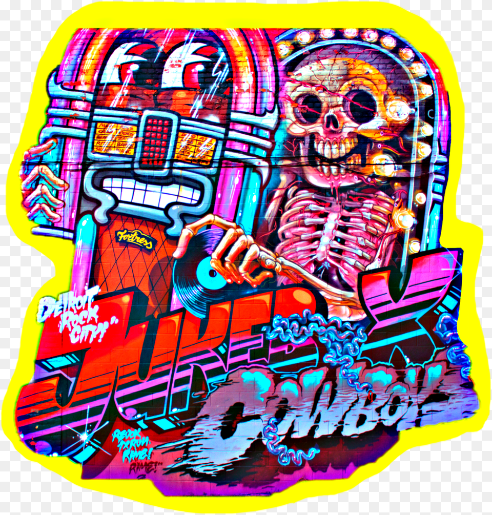 Hukebox Cowboy Skull Skeleton Music Grafiti Street Art Png Image