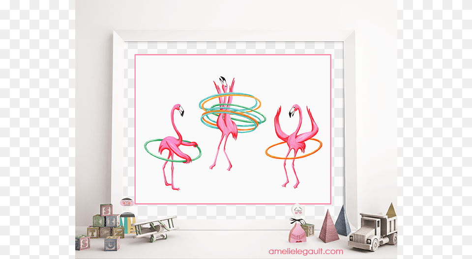Hula Hoop Pink Flamingos Print By Amelie Legault Available Poster, White Board, Person, Transportation, Truck Free Transparent Png