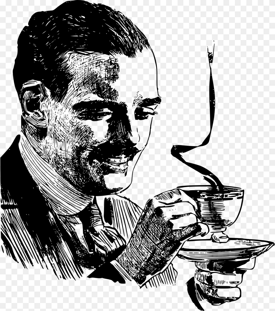Human Behaviorartvisual Arts Mustache Man With Coffee, Gray Free Png Download
