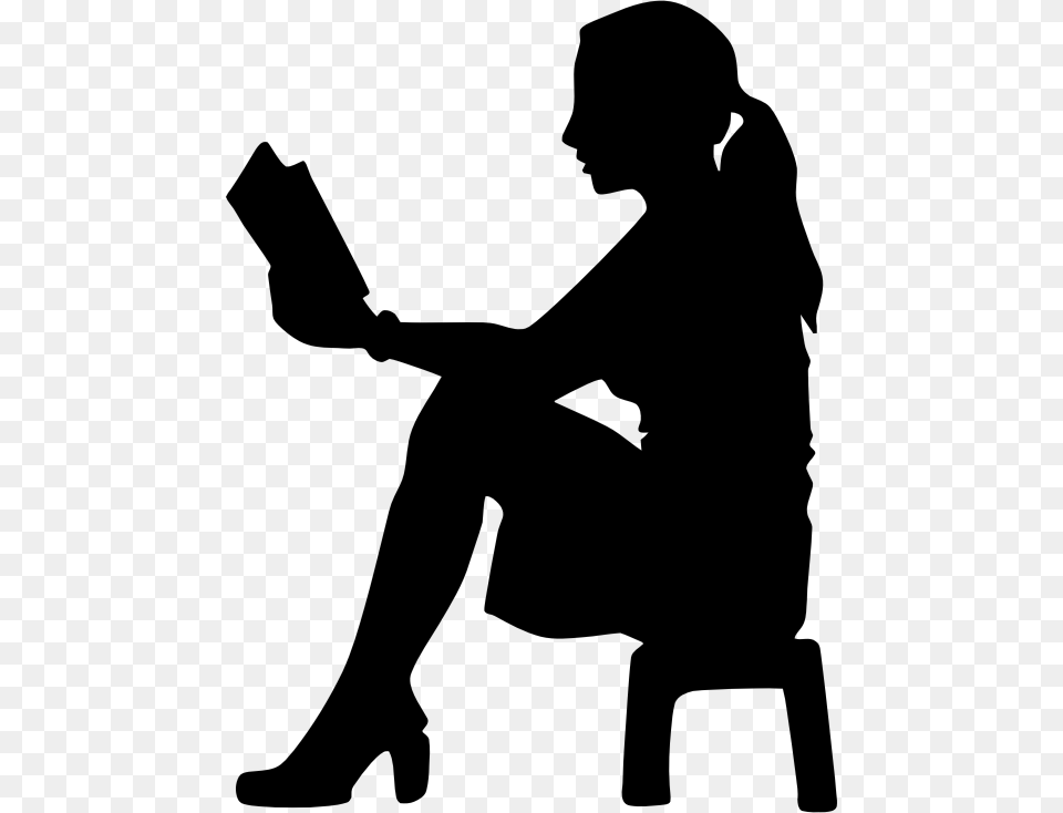 Human Silhouette Sitting Girl Reading Silhouette, Gray Free Png Download
