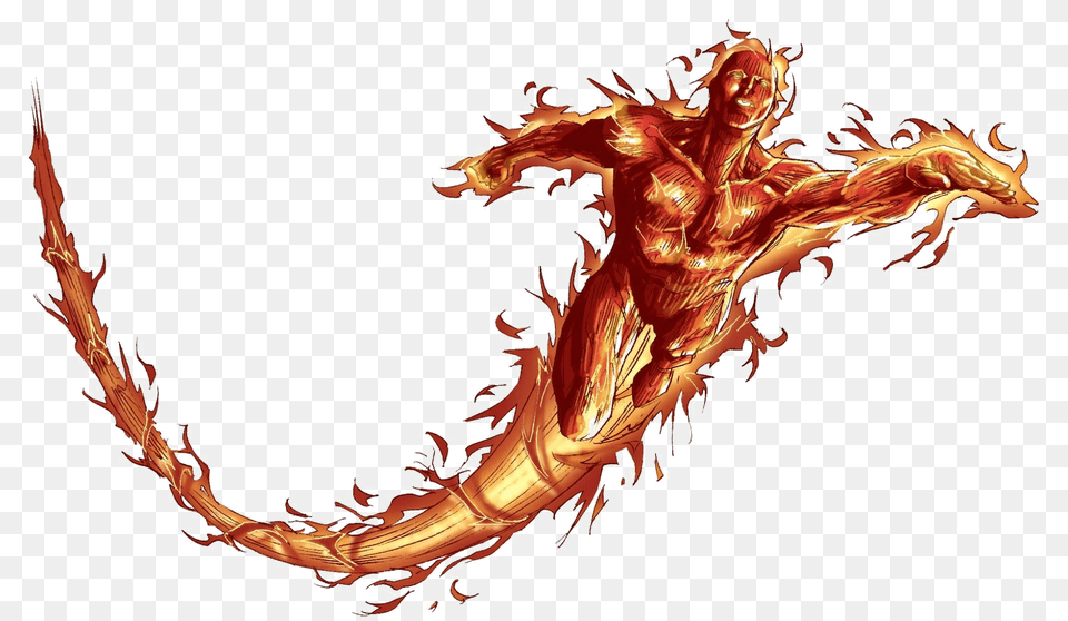 Human Torch Transparent Image Human Torch Marvel Transparent, Adult, Dragon, Female, Person Free Png Download