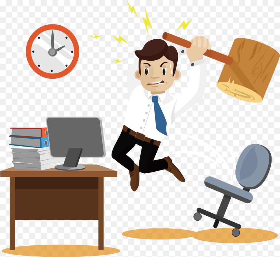 Humans Clipart Office Person Business Man Angry Free, Desk, Furniture, Table, Face Png