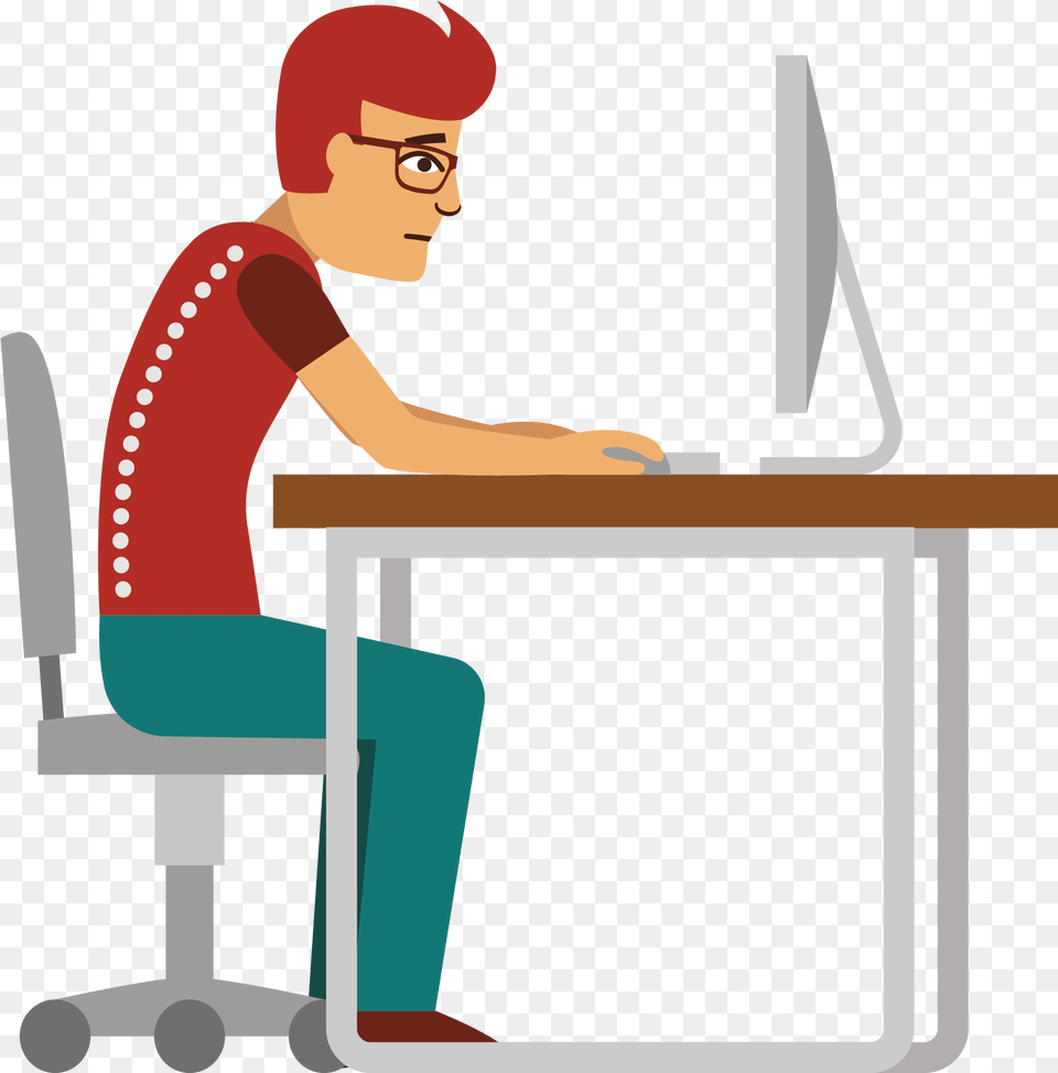 Humans Clipart Office Person Picture Office Syndrome, Furniture, Desk, Table, Sitting Png