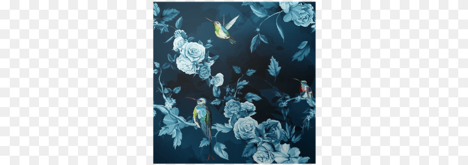 Humming Bird Roses Peony With Leaves On Dark Blue Hip Dekbedovertrek Chachou Katoensatijn 140 X 220 Cm, Art, Floral Design, Graphics, Pattern Free Transparent Png