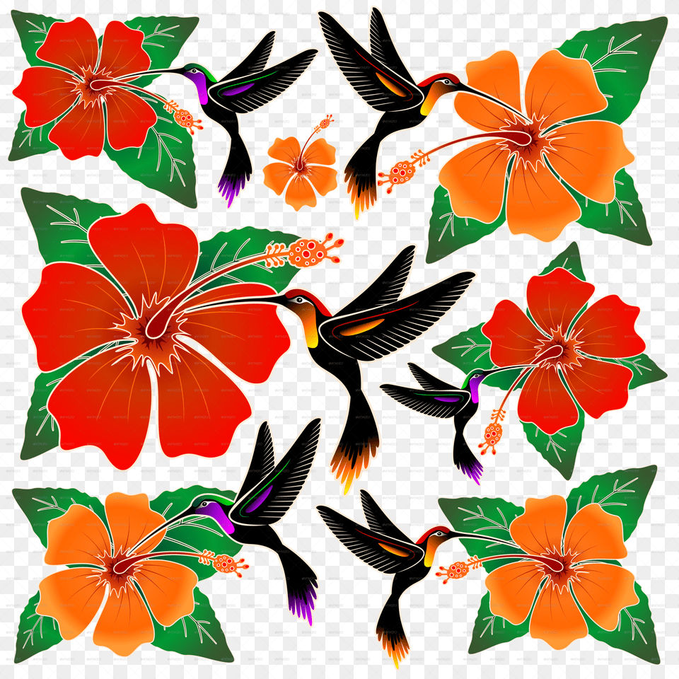 Hummingbird And Hibiscus Batik Pattern Batik Flora Dan Fauna, Handwriting, Text, Person Free Transparent Png