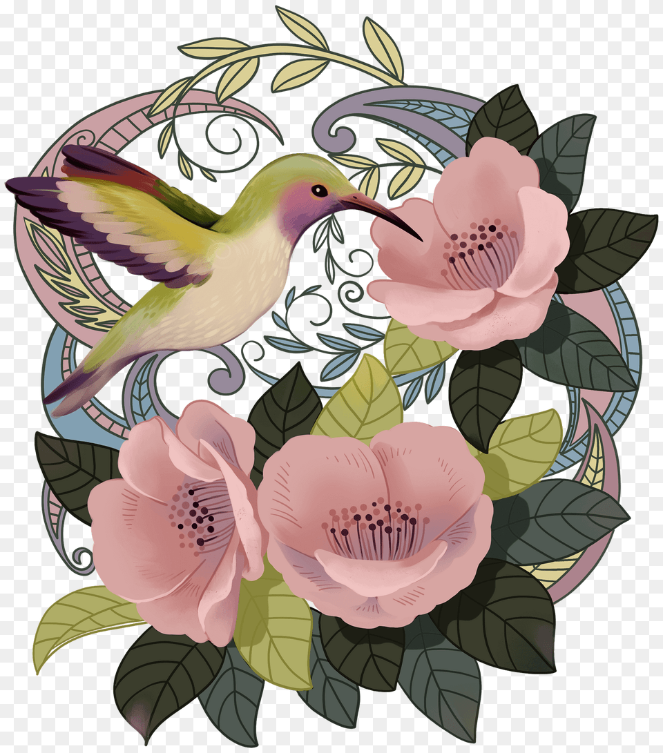 Hummingbird In Flowers Clipart, Art, Floral Design, Graphics, Pattern Free Transparent Png