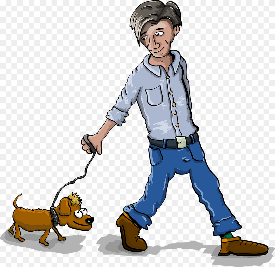 Hunde Gassi Service Clipart Person Walking Dog Transparent, Book, Pants, Male, Publication Png