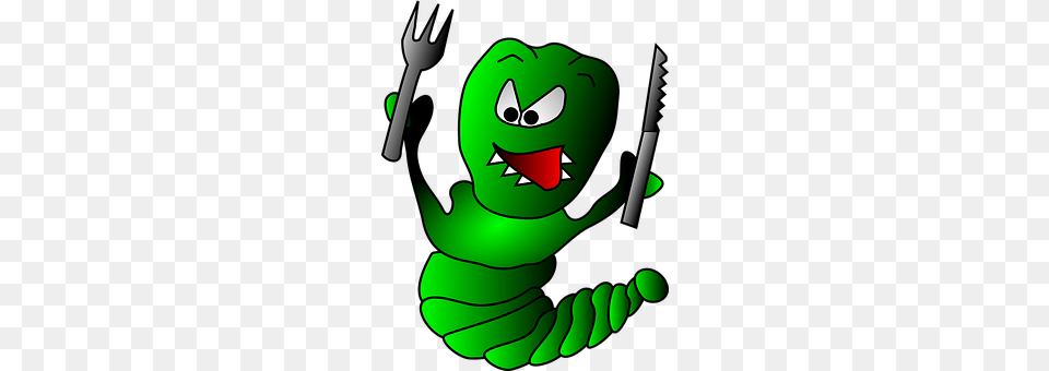 Hungry Worm Cutlery, Fork, Green Free Png