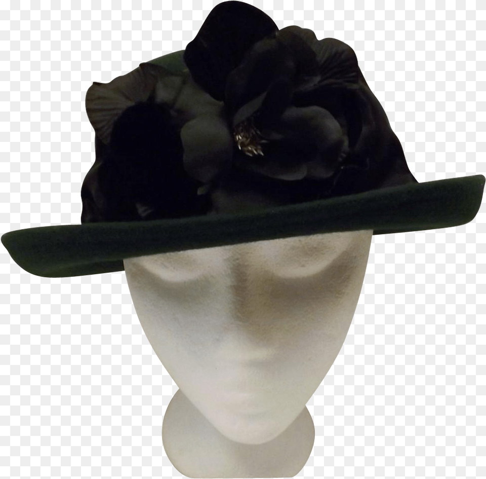 Hunter Green Bowler Derby Women39s Hat With Black Flower Hat, Clothing, Sun Hat, Person, Face Png