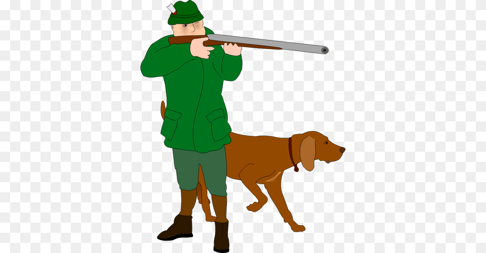 Hunter With Scent Hound Vector Clip Art, Hunting, Person, People, Animal Png