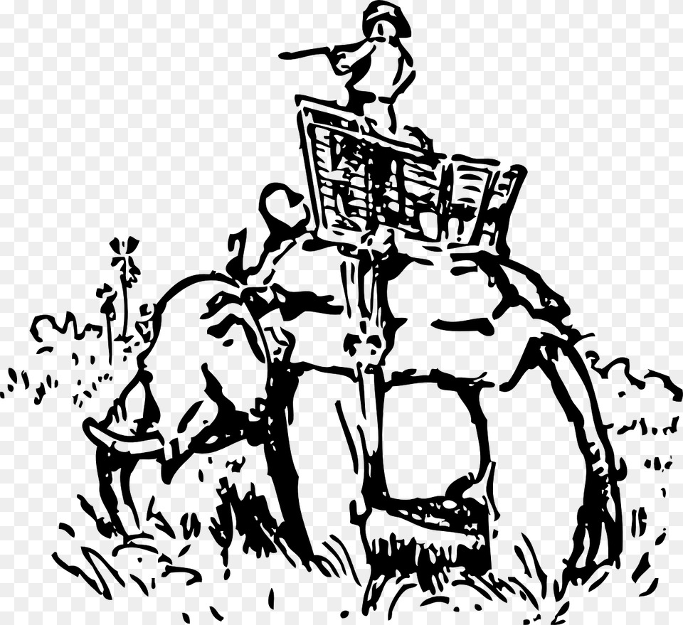 Hunting On An Elephant Svg Clip Arts Elephant Riding By Man Drawing, Gray Png