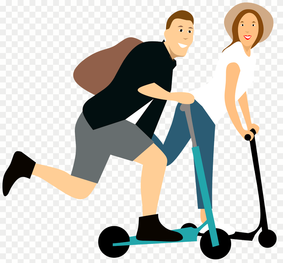 Husband And Wife On Scooters Clipart, Vehicle, Transportation, Scooter, Adult Png Image