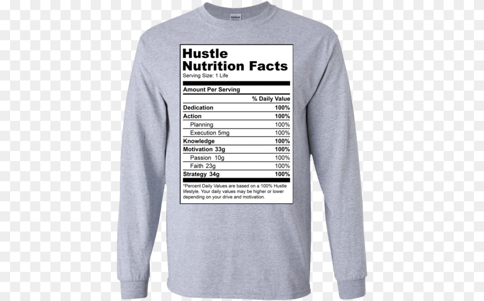 Hustle Nutrition Facts Long Sleeve Shirt Nutrition Facts, Clothing, Long Sleeve, T-shirt, Text Free Png