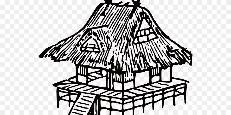 Hut Black And White Clipart, Architecture, Rural, Outdoors, Nature Free Png