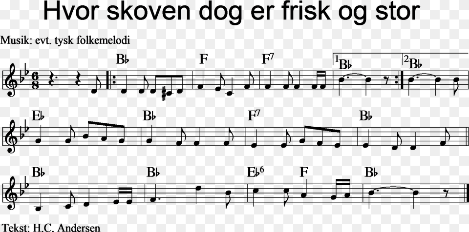 Hvor Skoven Dog Er Frisk Og Stor Piano Music Treble Clef, Nature, Night, Outdoors, Text Png