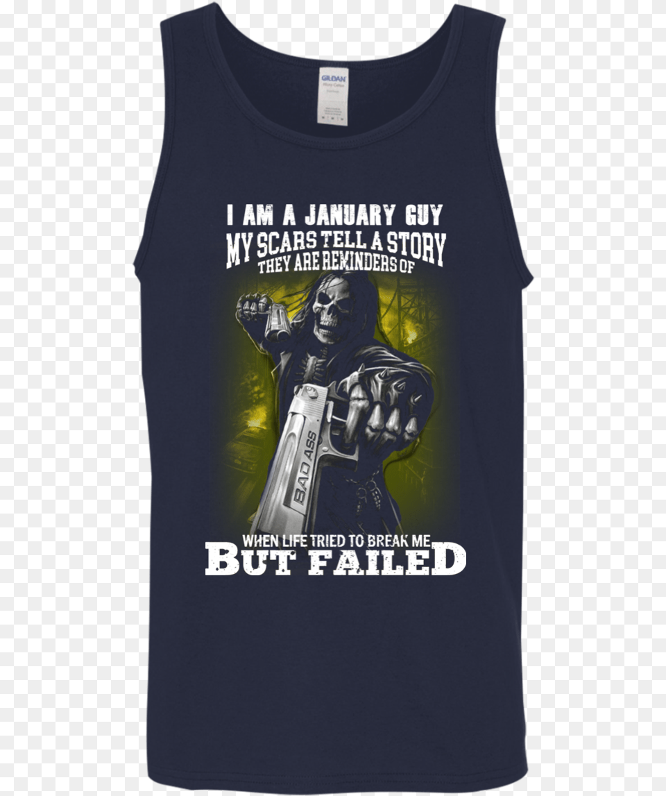 I Am A January Guy My Scars Tell A Story Shirt Tank Shirt, Clothing, T-shirt, Adult, Person Png Image