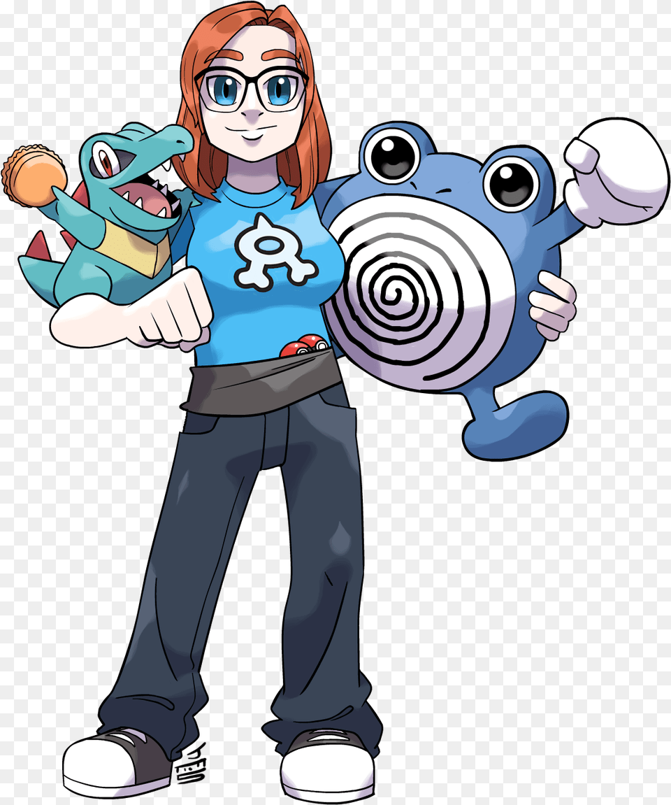 I Drew A Pokemon Trainer W Totodile And Polywhirl Totodile And Trainer, Publication, Book, Comics, Person Free Png