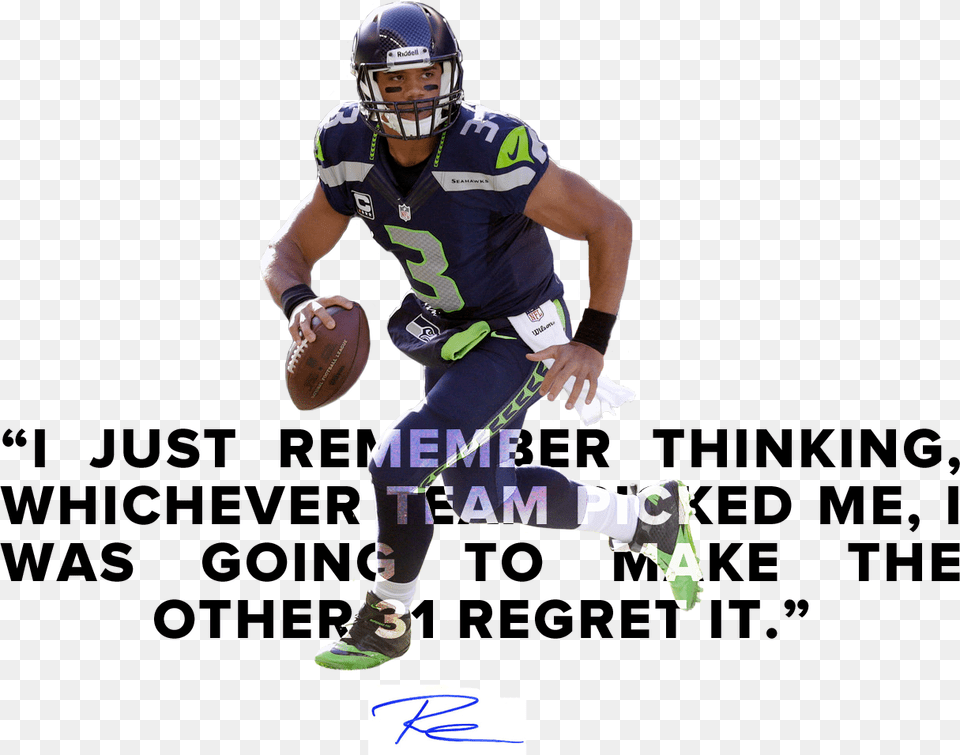 I Just Remember Whichever Team Picked Me I Was Going Russell Wilson Football Quotes, Helmet, American Football, Playing American Football, Person Free Png Download