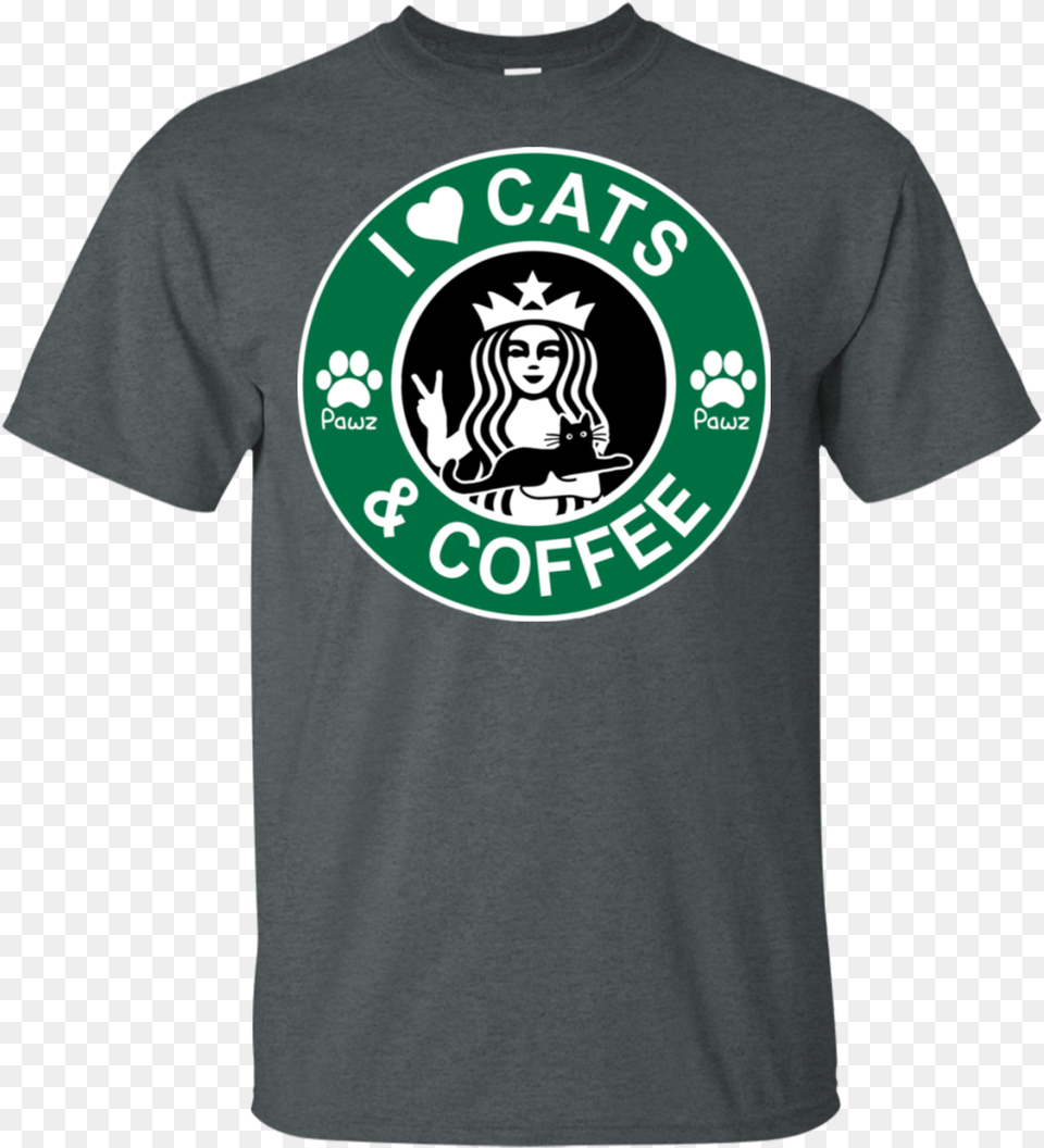 I Love Cats U0026 Coffee Starbucks Logo Funny T Shirt For Men U0026 Women Lt03, Clothing, T-shirt, Face, Head Free Transparent Png