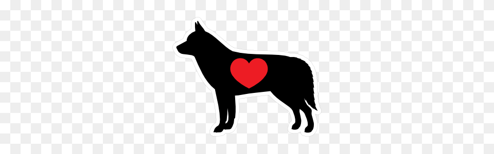 I Love My Siberian Husky Silhouette With Heart Sticker, Animal, Canine, Dog, Mammal Free Png
