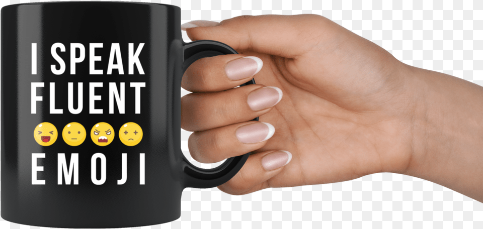 I Speak Fluent Emoji 11oz Black Coffee Mug Mug, Body Part, Finger, Hand, Person Png Image