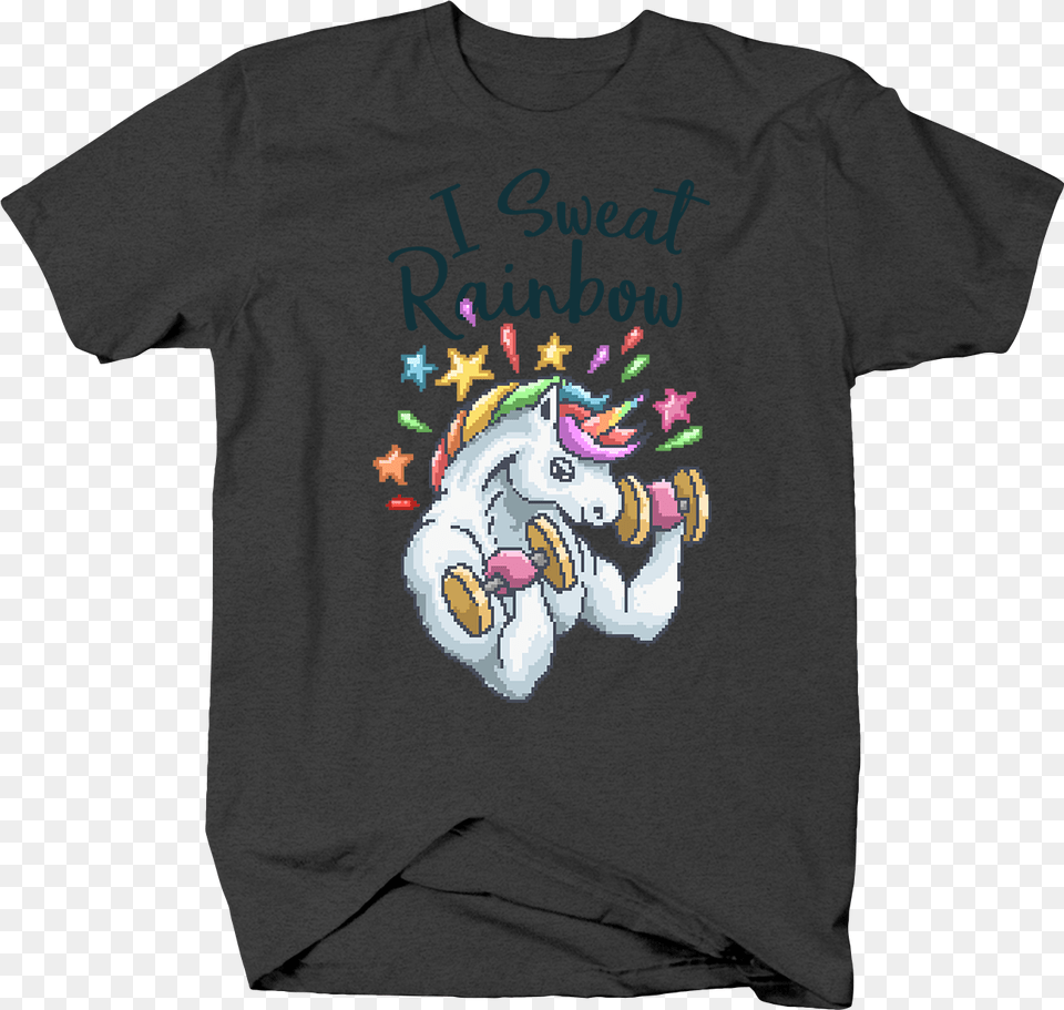 I Sweat Rainbow Unicorn Lifting Weights Fitness Pixel, Clothing, T-shirt, Shirt Free Png Download