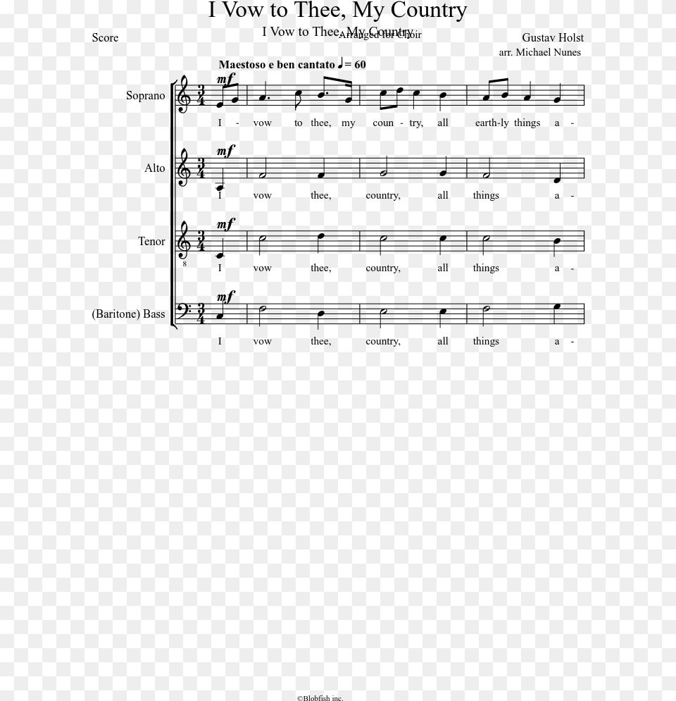 I Vow To Thee My Country New And Improved Blobfish Sheet Music, Gray Png Image