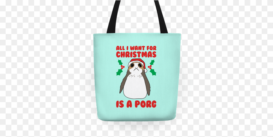 I Want For Christmas Is A Porg Tote Bag Tote Bag, Accessories, Animal, Bird, Handbag Free Png