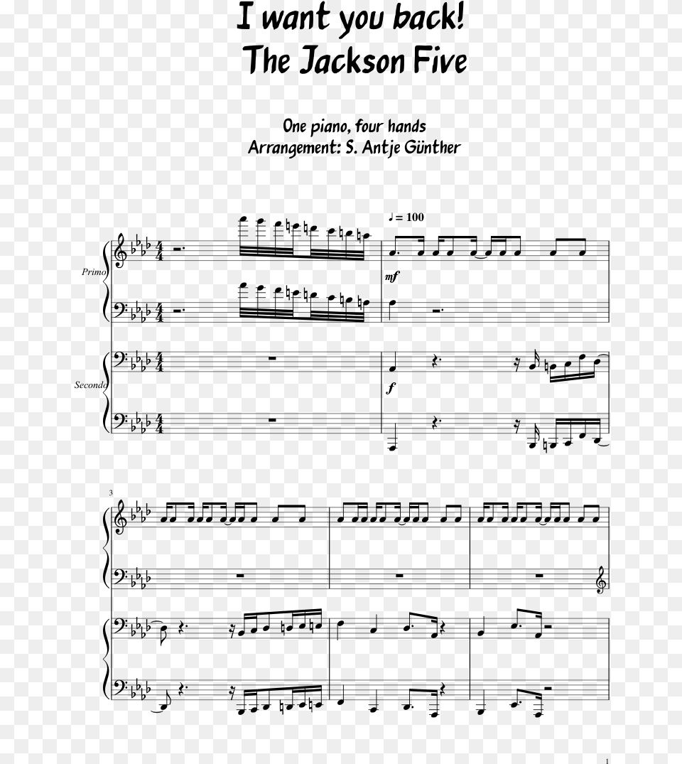 I Want You Back The Jackson Five Sheet Music 1 Of 6 Beethoven Symphony 1 Movement 1 Score, Gray Free Transparent Png