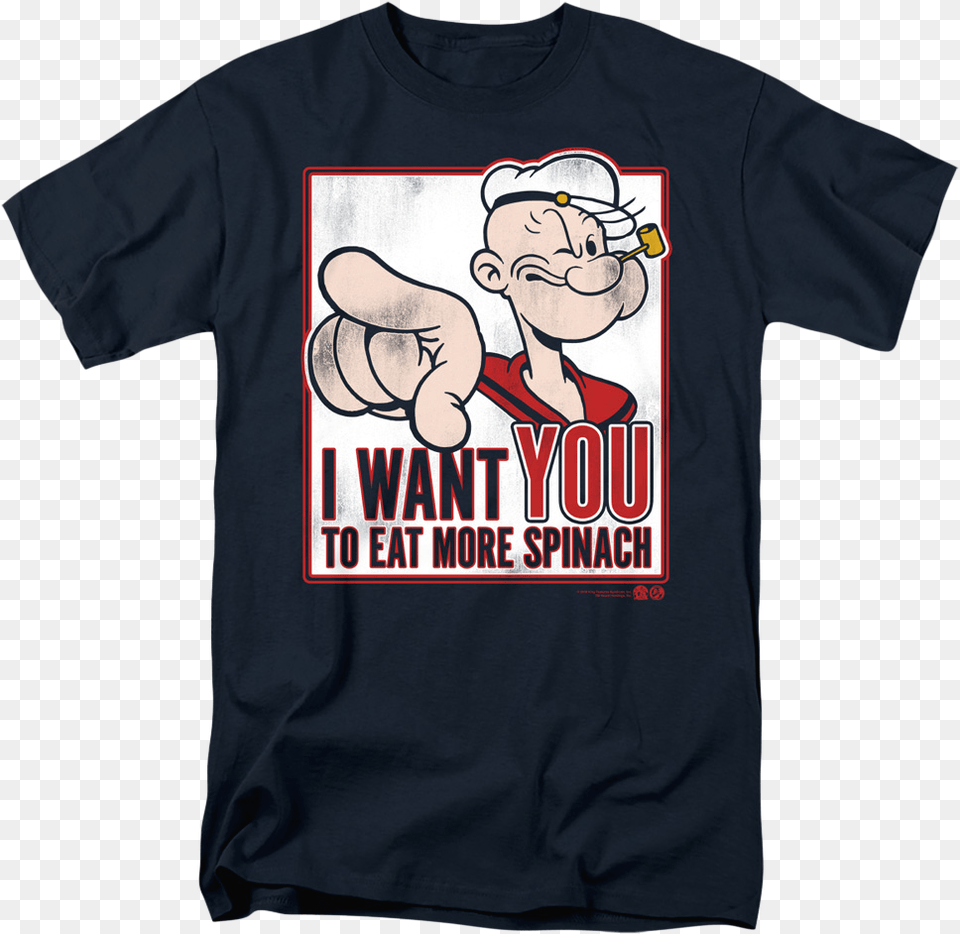 I Want You To Each More Spinach Popeye T Shirt Popeye, Clothing, T-shirt, Person, Face Png