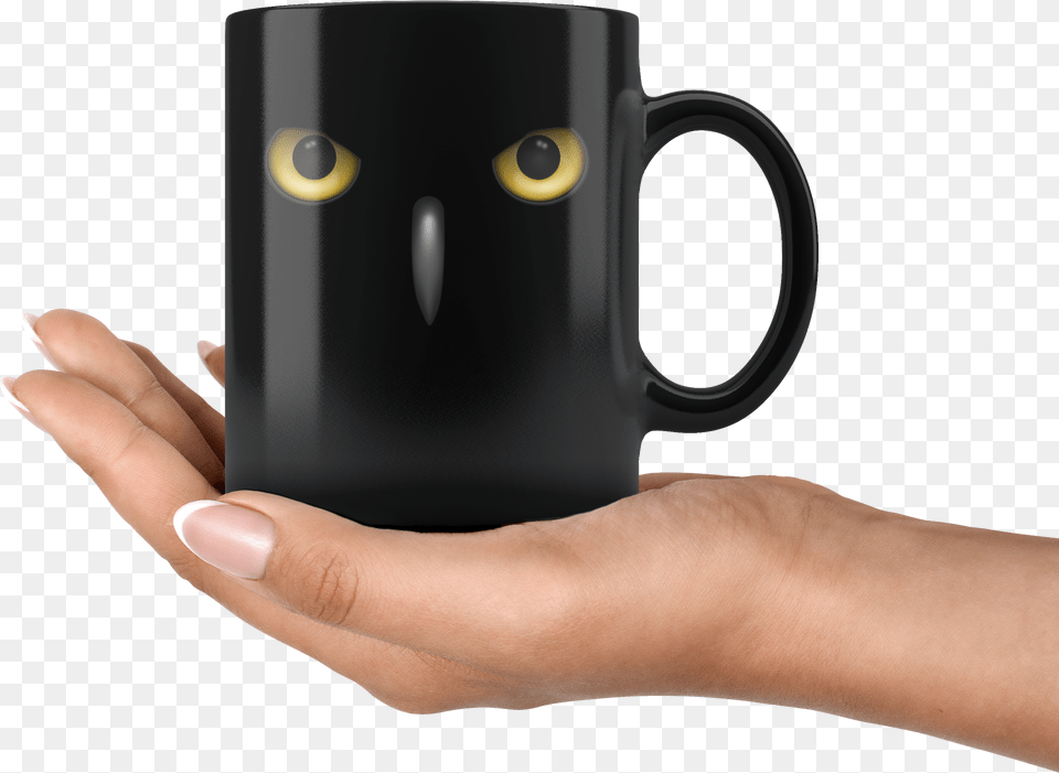 I Watching You Realistic Night Owl Black Scary Mug Mug, Body Part, Cup, Finger, Hand Png