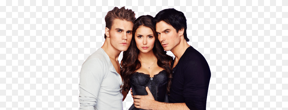 Ian Somerhalder Nina Dovrev And Paul Wesley By Vampire Diaries Elena Damon And Stefan, Adult, Person, Woman, Female Png Image