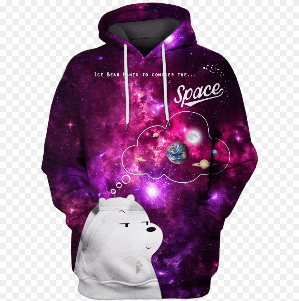 Ice Bear Wants To Conquer The Space Custom T Shirt Hoodies Apparel Ice Bear Galaxy, Clothing, Hoodie, Knitwear, Sweater Png Image