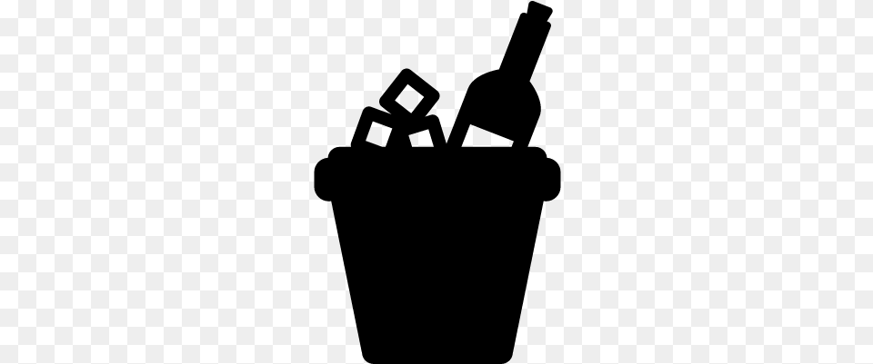 Ice Bucket And Bottle Of Wine Vector Beer Bucket Silhouette, Gray Free Transparent Png