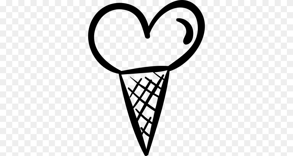 Ice Cream Cone With Heart Icon, Gray Png